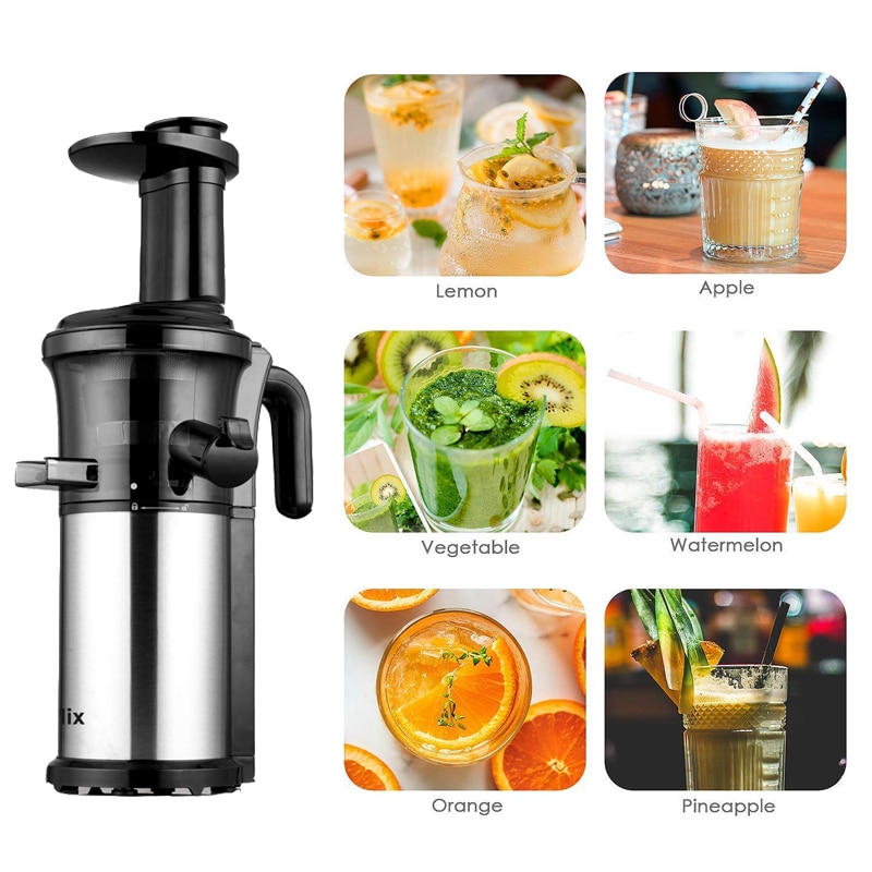Standard Kit BPA FREE 200W 40RPM Masticating Slow Juicer Low Speed Auger Fruit Vegetable Cold Press Juice Extractor Squeezer Stainless Steel
