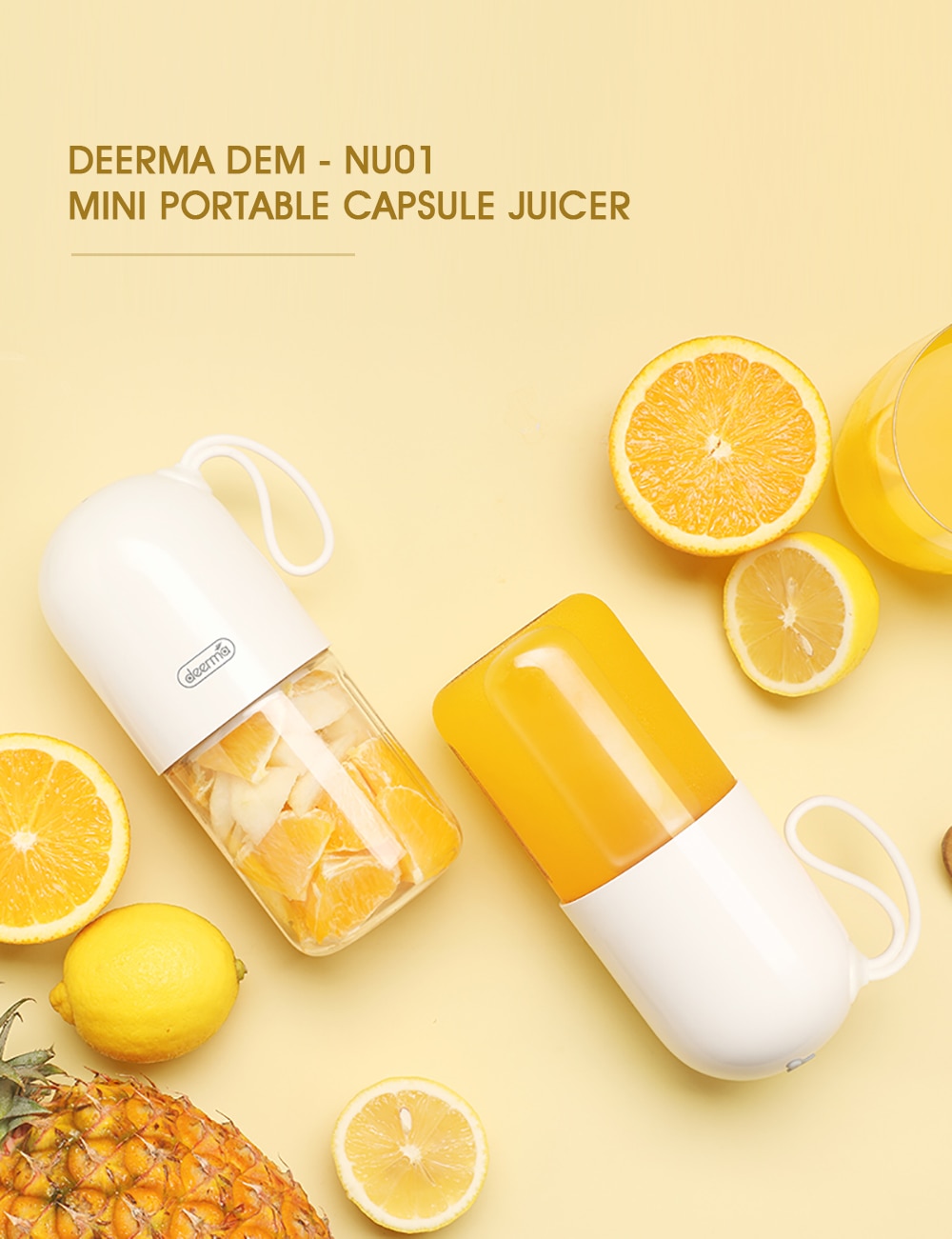 XIAOMI MijiA Deerma Portable Mini Fruit Juicer Kitchen Electric Mixer Capsule Shape Powerful Electric Juice Cup XIAOMI YouPIN