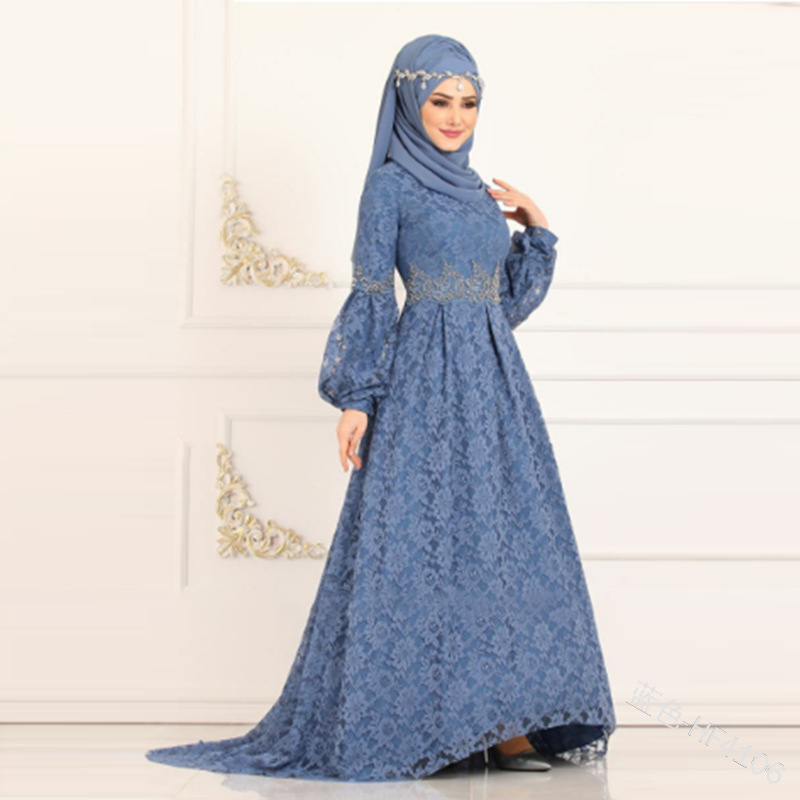 Muslim Noble Temperament Lace High Waist Long Sleeve Dress Bangladesh United Arab Emirates Dubai Dubai Turkey Islamic Clothing