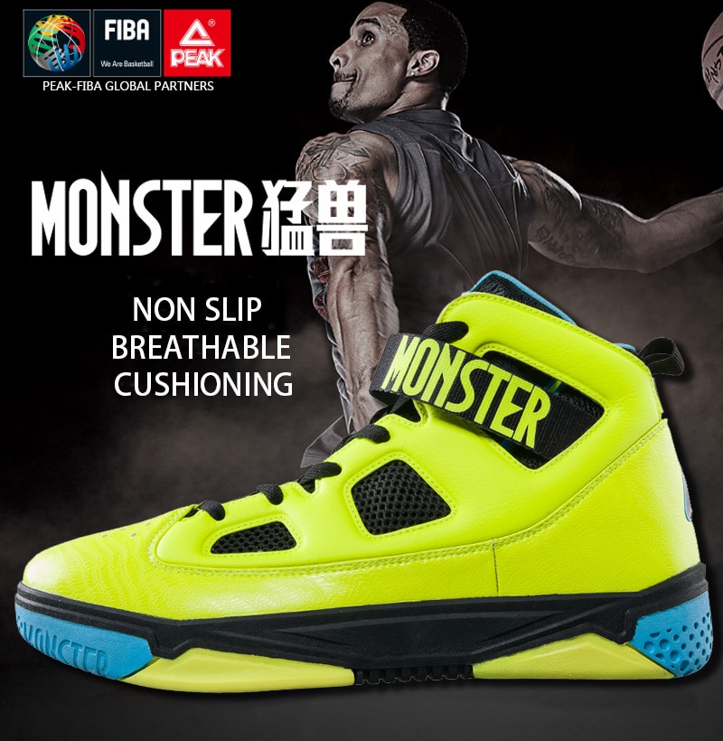 PEAK Basketball Shoes Men's Monster IV High Cut Ankle Protect Professional Slow Shock Rebound Damping Impact Resistance Sneakers