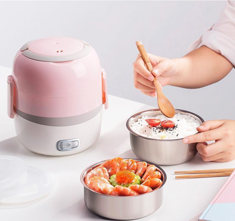 CUKYI Mini Rice cooker 2 double layers multifunction heating cooking electric lunchbox used in house 220V breakfast steamer EU