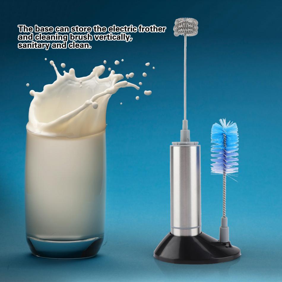 Hot TOD-Stainless Steel Handheld Electric Milk Frothers 3-Spring Whisk Head Milk Frother With Base Cleaning Brush