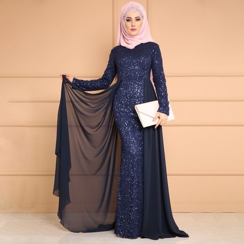 Plus Size S-5XL Arab Islamic Clothing Dresses Muslim Abaya Maxi Long Dress Women Sequin Fake Two Piece Ramadan Dubai Kaftan