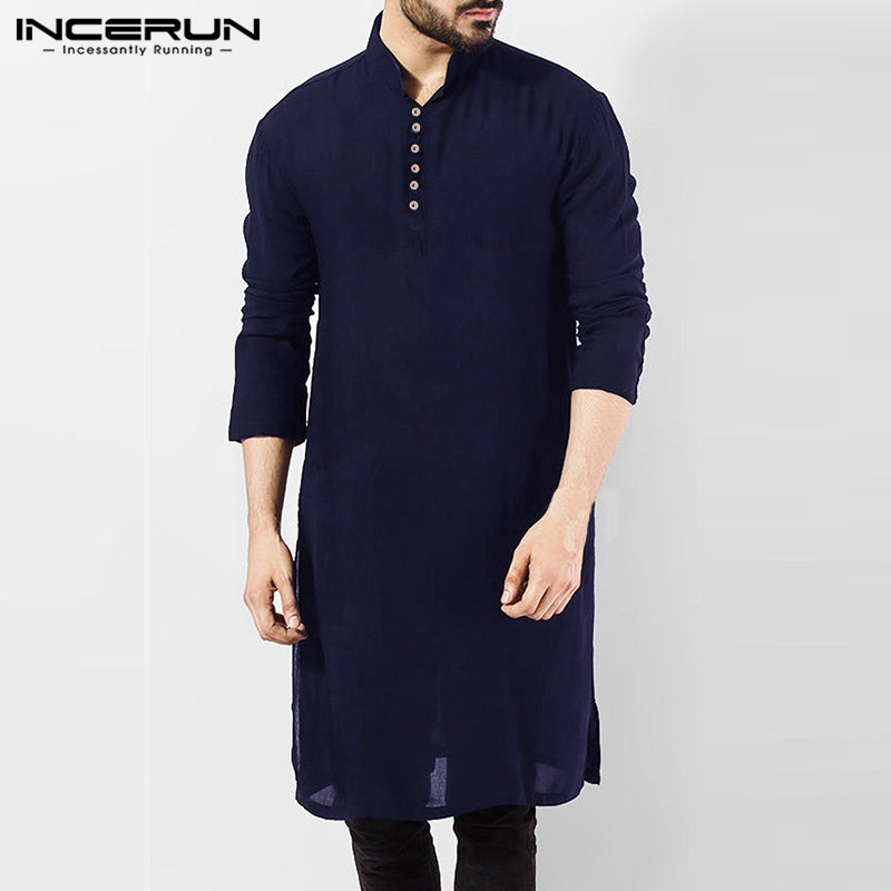 Stylish Male Men Shirt Long Sleeve Mandarin Dress Islamic Chemise Robe Muslim Indian Clothes Hombre Camisas Nepal