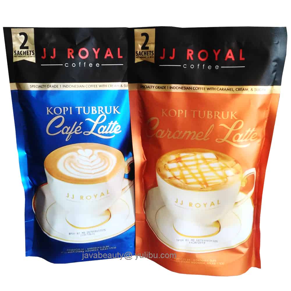 2 packs x Premium JJ Royal Indonesian Coffee Kopi Tubruk Café Latte + Caramel Latte