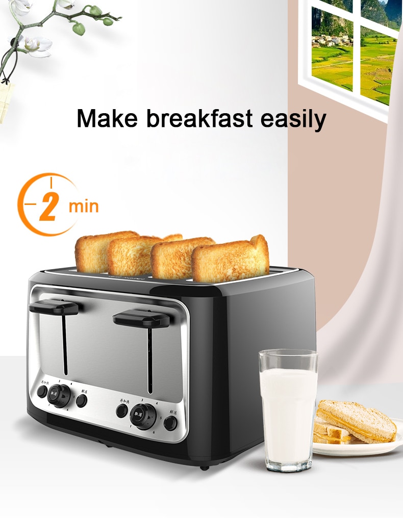 DMWD Household Electric Toaster Baking Bread Sandwich Maker Grill Breakfast Machine Toast Oven Heater 4 Slices Pieces EU US Plug