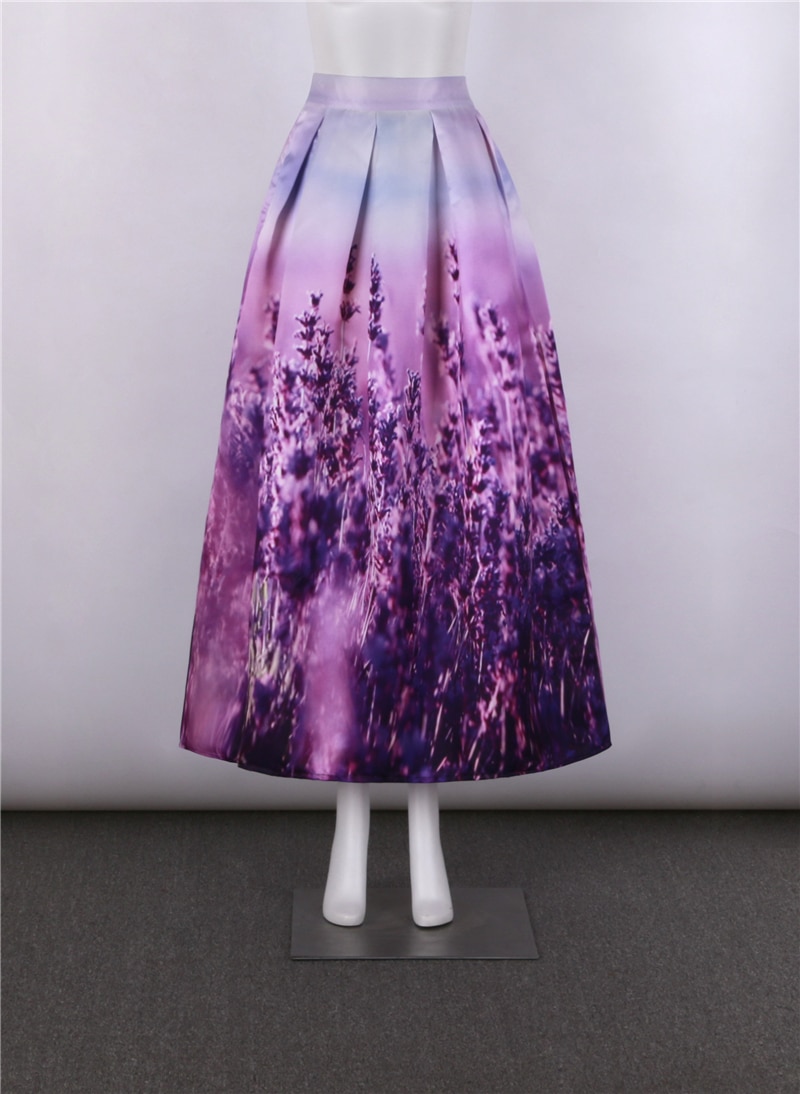 Neophil 2020 Lavender Floral Print High Waist Ball Gown Floor Length Muslim Women Pleated 100cm Muslim Maxi Long Skirts Faldas MS07037