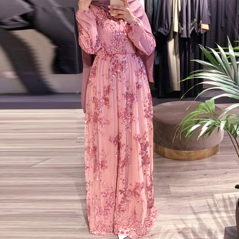 Sequin Abaya Arabic Muslim Dress Women Vestidos Hijab Robe Dubai Dress Kaftan Turkey Islamic Clothing Caftan Marocain Dresses