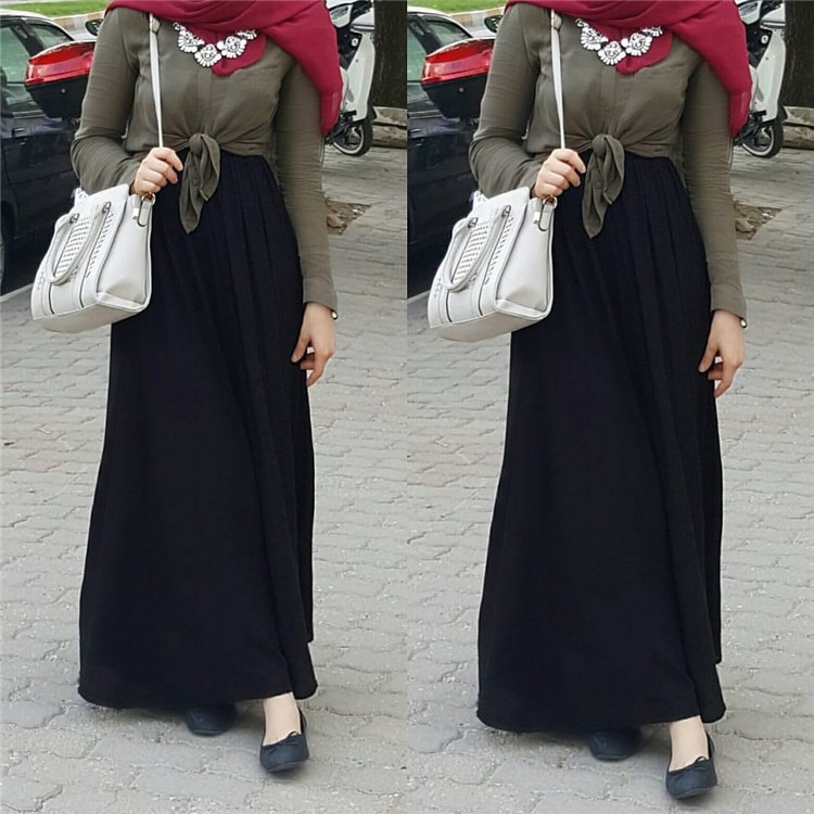 Fashion Chiffon Muslim Women Pleated Skirt Elegant Islamic Clothing Ankle-Length Middle East Long Bottoms Dress