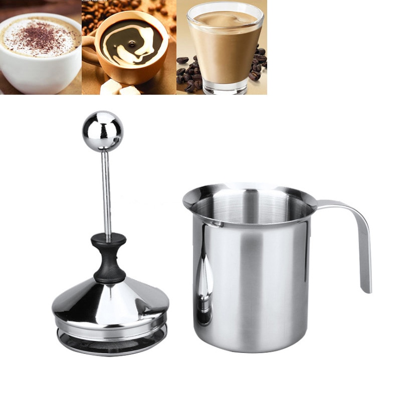 800ml Milk Frother Stainless Steel Manual Foam Coffee Cream Mixing Head Double Mesh Milking Machine