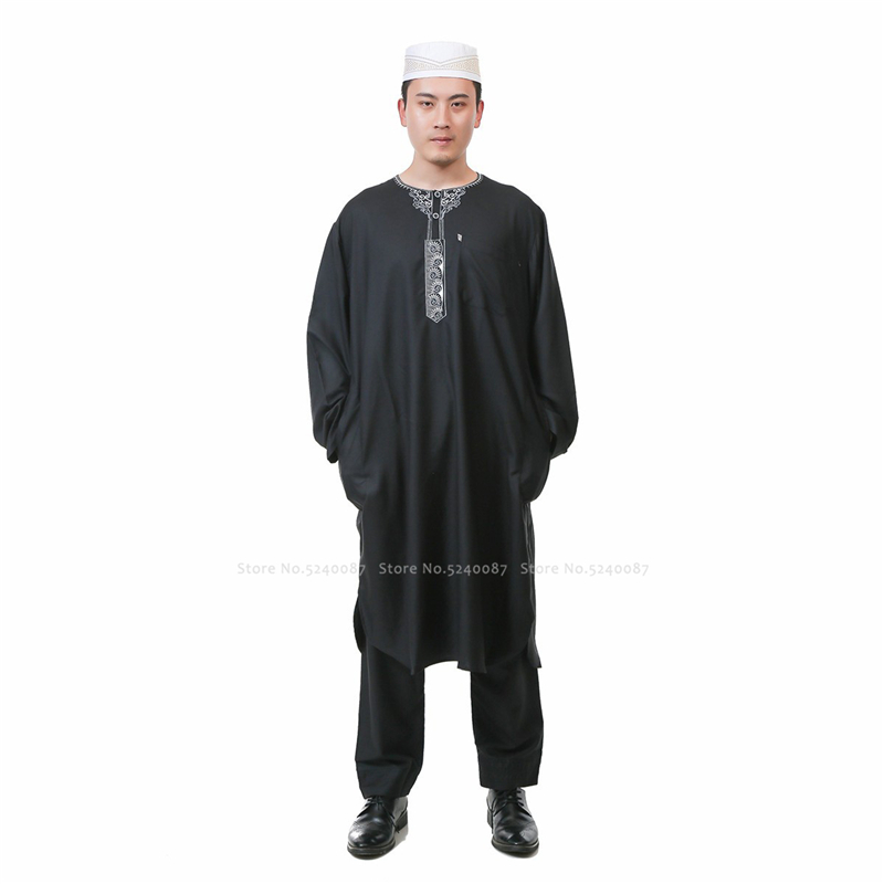 Men Jubba Thobe Islamic Clothing Set Saudi Arabia Muslim Robes Pants Arabic Pakistan Kaftan T-shirt Blouse National Costume Suit
