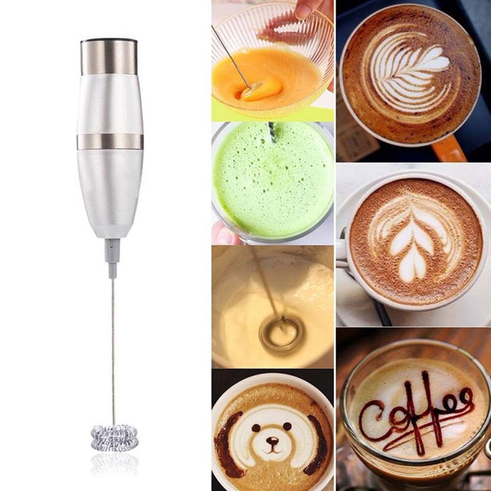 Electric Handheld Milk Frother Foamer Egg Beater Double Spring Triple Spring Whisk Head Stainless Steel Drink Mixer Coffee Maker