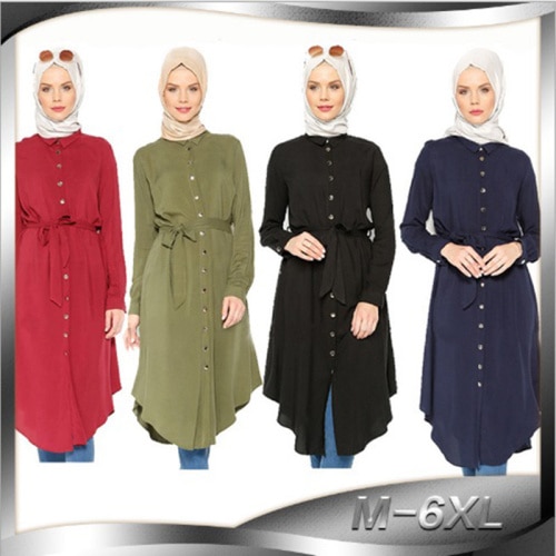 Women's Tops Shirt Dress Muslim Blouse Abaya Robe Loose Style Tunic Jubah Plus Size Ramadan Malaysia Kaftan Islamic Clothing