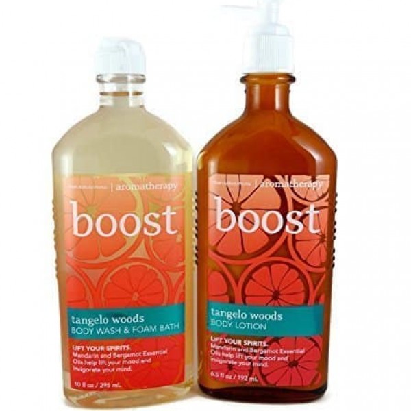 Bath & Body Works Aromatherapy Set: Boost Tangelo Woods Aromatherapy Body Wash 10 fl oz/ 295 ml