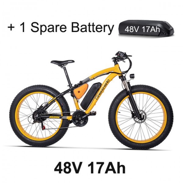 26-Inch Sand Bicycle, 21 Speed ​​Electric Bicycle, 48V 17Ah Large Capacity plus one Battery, 500W Top Brand Motorbike, Suspension Fork Snow Bike