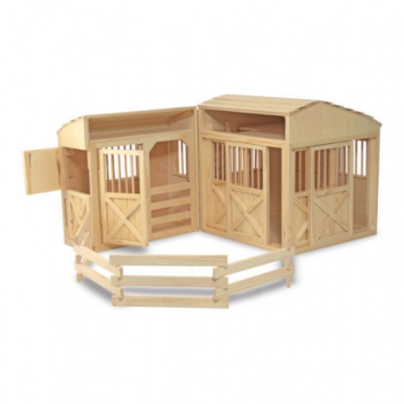Melissa & Doug Folding Horse Stable (Pretend Play, Wooden Dollhouse With Fence, 7 Working Doors, Large Play Area)