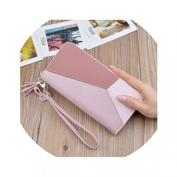 Geometric Women Clutch Pink Wallets Phone Pocket Purse Card Holder Patchwork Women Long Wallet Lady Fashion Short Coin Burse