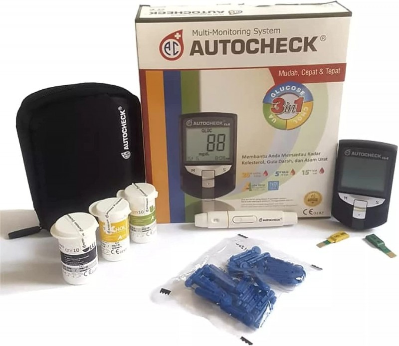Autocheck 3in1 Blood Monitoring System for Glucose, Cholesterol, and Uric Acid with Lancets and Test Strips