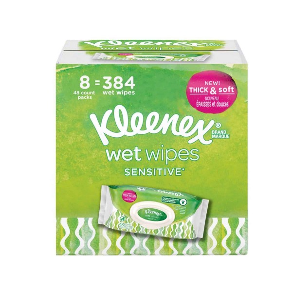 Kleenex Wet Wipes Sensitive With Aloe and Vitamin E for Hands and Face, Flip-top