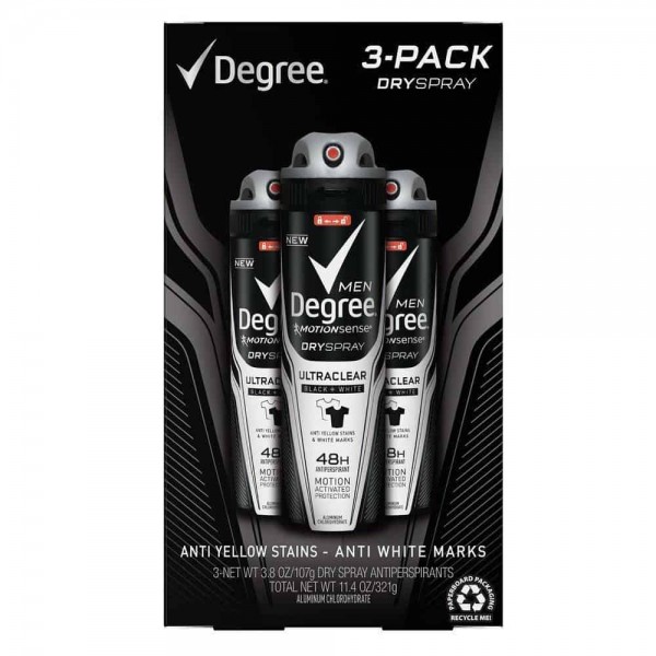 Degree Motionsense DrySpray for Men, Ultraclear Black & White (3.8 oz., 3 pk.)
