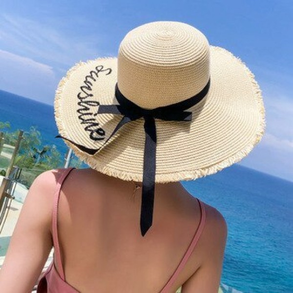 Embroidery Summer Straw Hat Women Wide Brim Sun Protection Beach Hat 2019 Adjustable Floppy Foldable Sun Hats for Women Ladies