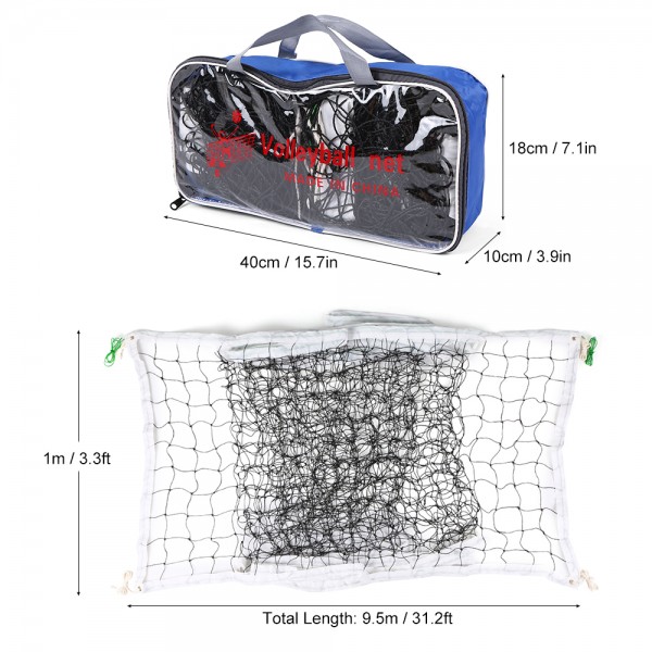9.5*1m Outdoor Indoor Volleyball Net Standard Net for Volleyball Beach Volleyball Competitions Game with Storage Bag Steel Wire