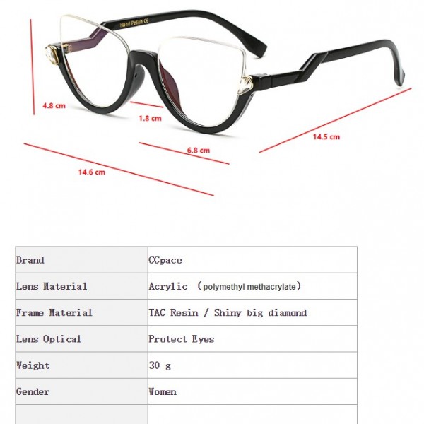 Half Frame Cat Eye Glasses Frames Women Trending Styles CCSPACE Designer Fashion Computer Glasses Lunette 45159