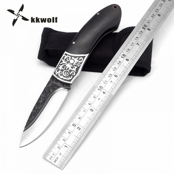 KKWOLF Hot Tactical pocket knives Ebony handle Outdoor Camping Survival Hunting Knife portable Pocket Compact Knives EDC tool 1