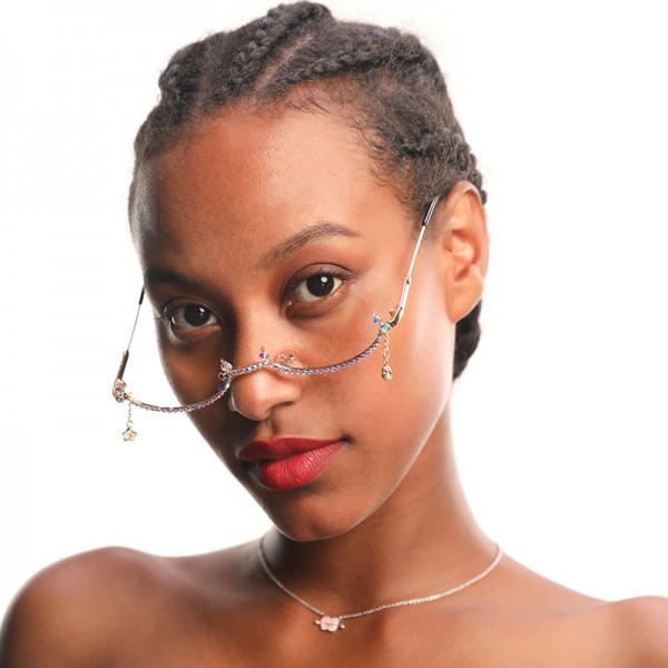 13 design 2019 Fashion eyeglasses Frame for Women Water Drop lens less Chain Pendant Half Frame Luxury Diamond glasses shades