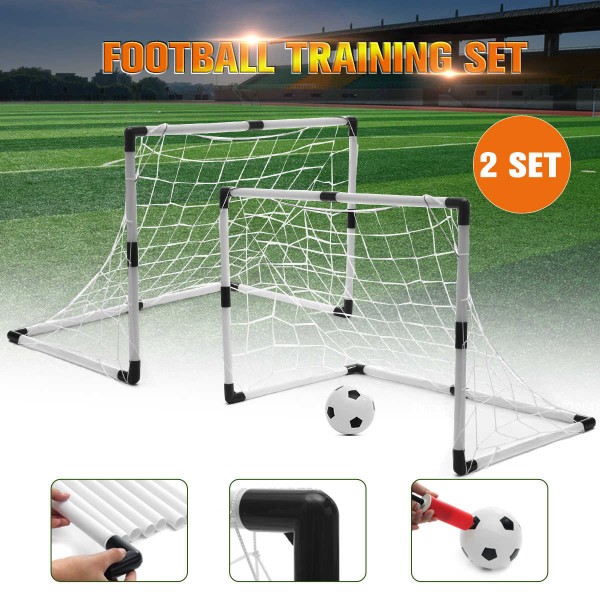 2 Sets Kids Football Soccer Goals Ball Pump Portable Posts Nets Children Indoor Outdoor Practice Scrimmage Training Set