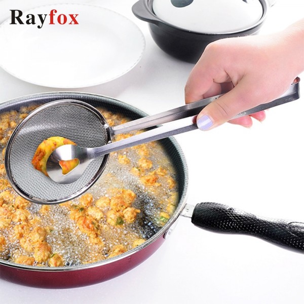 Rayfox Stainless Steel Fried Food Oil Scoop Kitchen Colander Strainer Drain Oilfolder for Kitchen Accessories Gadgets Supplies C