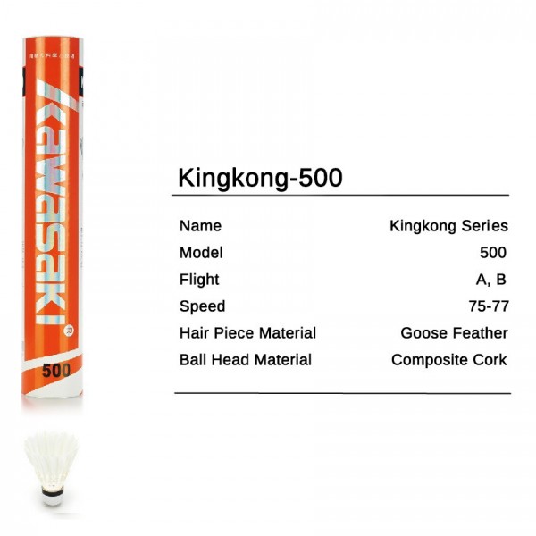 12Pcs/lot Kawasaki King Kong 500 Badminton Goose Feather Shuttlecock Speed 77 Durable Badminton Ball for Training Exercise