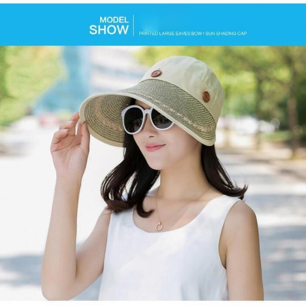 BINGYUANHAOXUAN Hats Women Large Wide Brim Floppy Summer Beach Sun Hat Cap Button Straw Hat Summer Hats For Women Anti-UV Viso