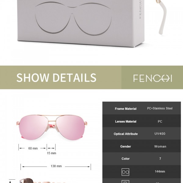 FENCHI sunglasses women uv 400 oculos female glasses sun glasses mirror Pilot Pink feminino zonnebril dames gafas de sol mujer