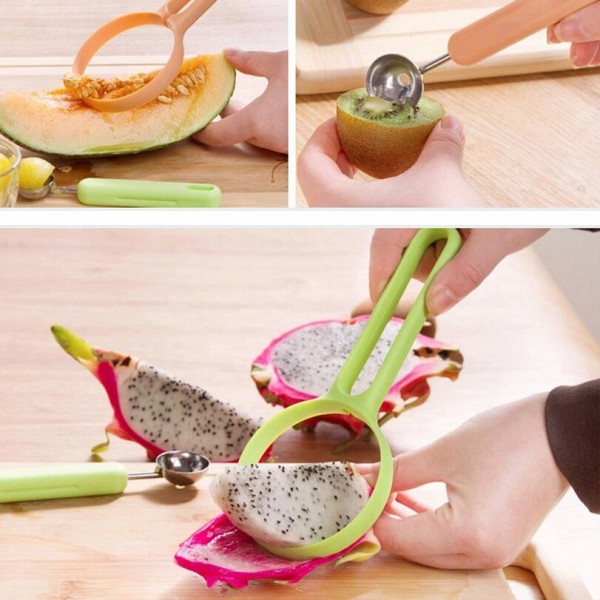 Cheap! 2pcs/set Melon Spoon+ Fruit Peeler Household Gadget Kitchen Tools peeling Fruit Dig a Spoon Kitchen Accessories