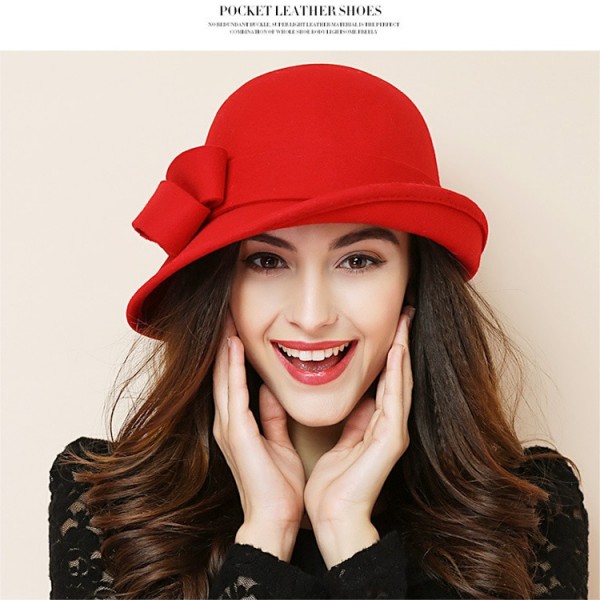 Women party formal headwear lady winter fashion asymmetric bowknot 100% wool felt hats
