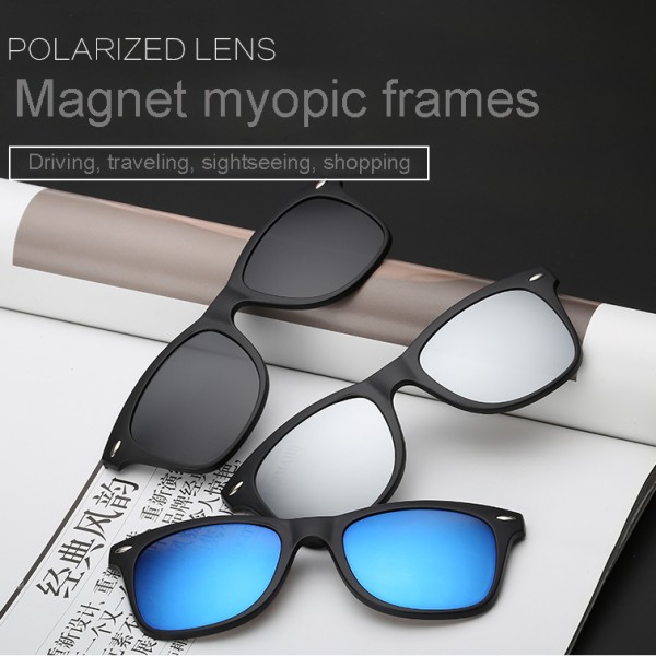 5 lenes Magnet Sunglasses Clip Mirrored Clip on Sunglasses clip on glasses Men Polarized Clips Custom Prescription Myopia