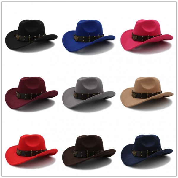Men Black Wool Chapeu Western Cowboy Hat Gentleman Jazz Sombrero Hombre Cap Elegant Lady Cowgirl Hats Size 56-58CM