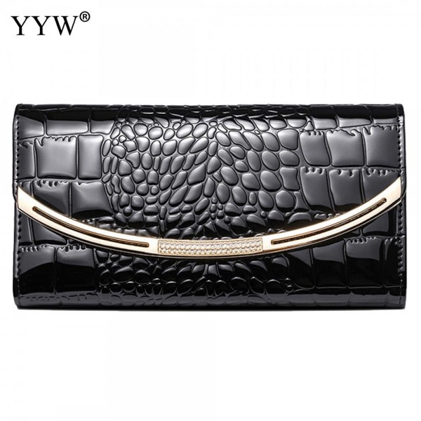 Black Bussiness Women's Wallet Leather Purse Women Alligator Clutch Bag Lady Large Capacity Long Wallets with Zinc Alloy