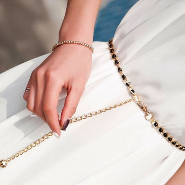 Fashion Imitation Pearl Beads Thin Waist Chain Belt Women Waistband Strap Dress Accessories 3 Colors