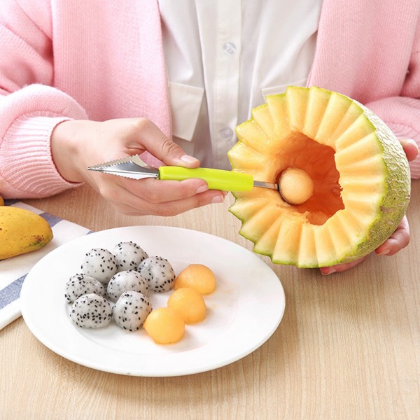 2 in1 Dual-head Fruit Ball Carving Knife Fruit Waterlemon Scoop Melon Digger Fruit Potato Baller Ice Cream platter Spoon