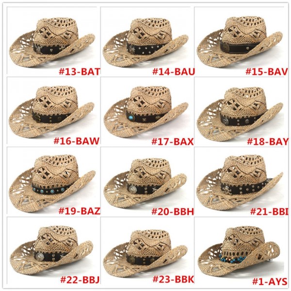 100% Natural Straw Cowboy Hat Women Men Handmade Weave Cowboy Hats For Lady Tassel Summer Western Sombrero Hombre Lifeguard Hats