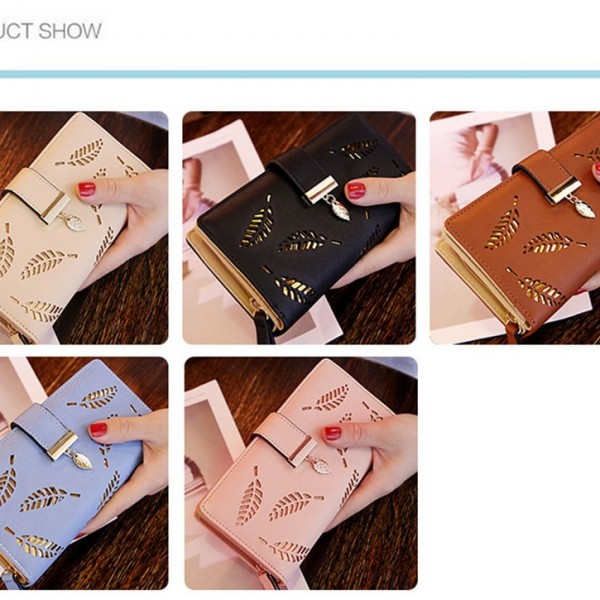 Mara's Dream 2019 Brand Leaves Hollow Women Wallet Soft PU Leather Women's Clutch Wallet Female Designer Wallets Coin Card Purse