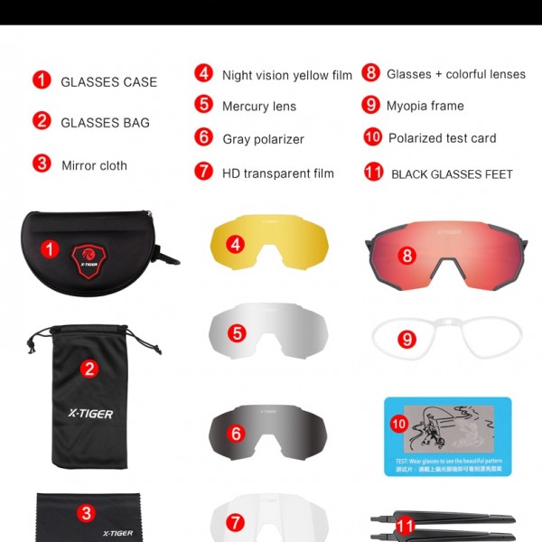 X-TIGER 2019 Polarized 5 Lens Cycling Glasses Road Bike Cycling Glasses Cycling Sunglasses MTB Mountain Bike Cycling Goggles