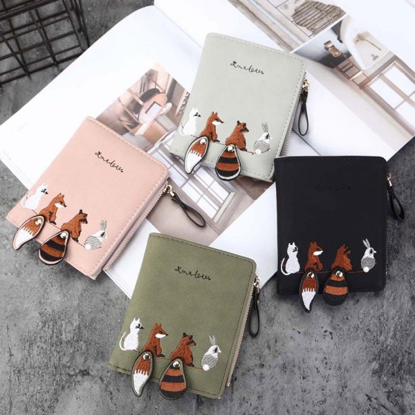 High quality Women's Wallet Lovely Cartoon Animals Short Leather Female Small Wallet Hasp Zipper Wallet Card Holder For girls