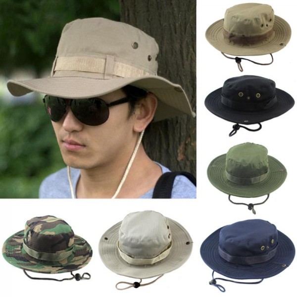 Military Panama Safari Boonie Sun Hats Cap Summer Men Women Camouflage Bucket Hat With String Fisherman Cap