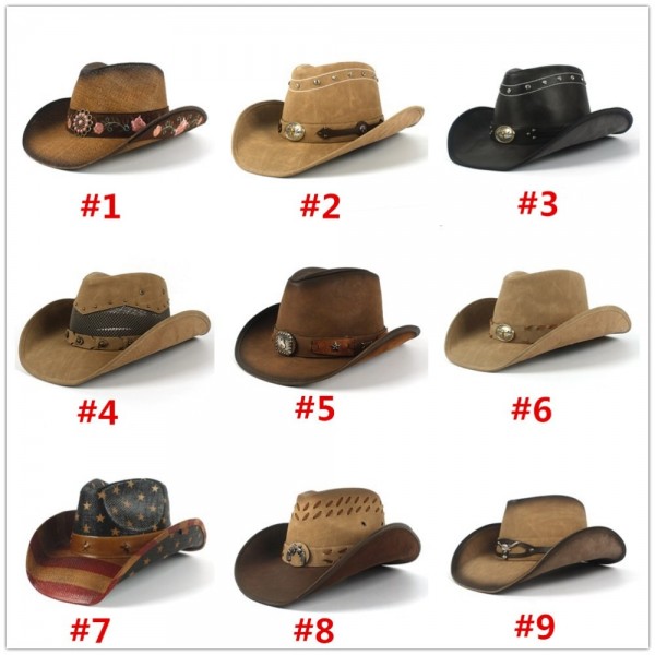 Cowboy Hats Men Women Western Cowboy Hat For Dad Gentleman Lady Leather Sombrero Hombre Jazz Caps Size 58CM