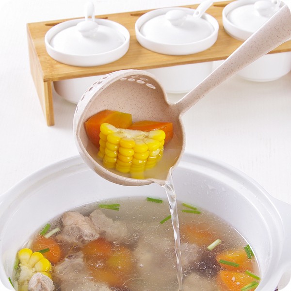 Kitchen Accessories Cooking Shovels 2 In 1 Long Handle Melon Scoop Plastic Spoon Colander Soup Vegetable Strainer Kitchen Tools