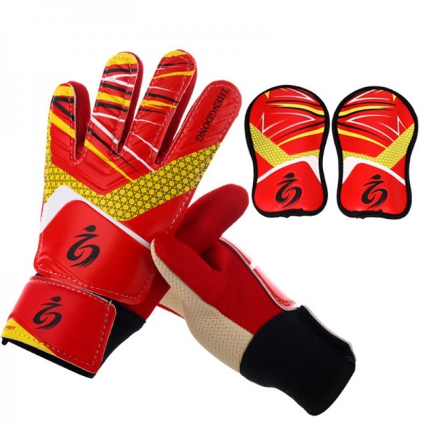 Kids Football Soccer Goalkeeper Anti-Slip Training Gloves Breathable Gloves with Leg Guard Protector Team Sports