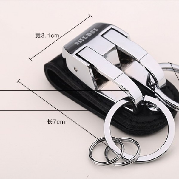 Milesi Brand Men Keychain Belt Clip Pull Auto Lock Key Ring Double Ring Men Car Key Holder Novelty Trinket Genuine leather gift